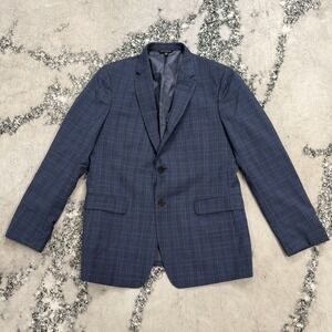 Banana Republic Mens 44R Blue Windowpane Plaid Wool Blazer Sport Coat Two Button